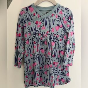 Tea Collection Gray Dress with Pink and Purple Floral Design